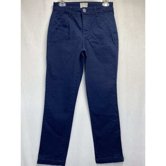 C.A.S.L.O.N Mid-Rise Straight Leg Stretch Chino Pants Women 4 Navy Side Pockets - Picture 1 of 16